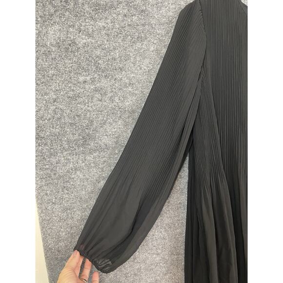 Wilfred Pleated Scoop Neck Keyhole Puff Sleeve Mini Dress Black Size L - Picture 4 of 15